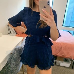 Selfie Leslie Navy Ruffle Cut Out Romper